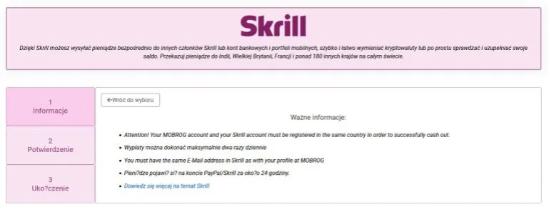 Mobrog wypłata PayPal Skrill