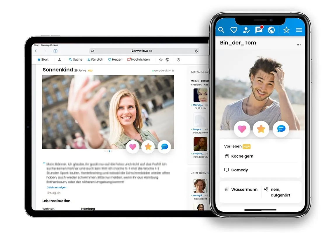 Finya App Oberfl&auml;che kostenlos