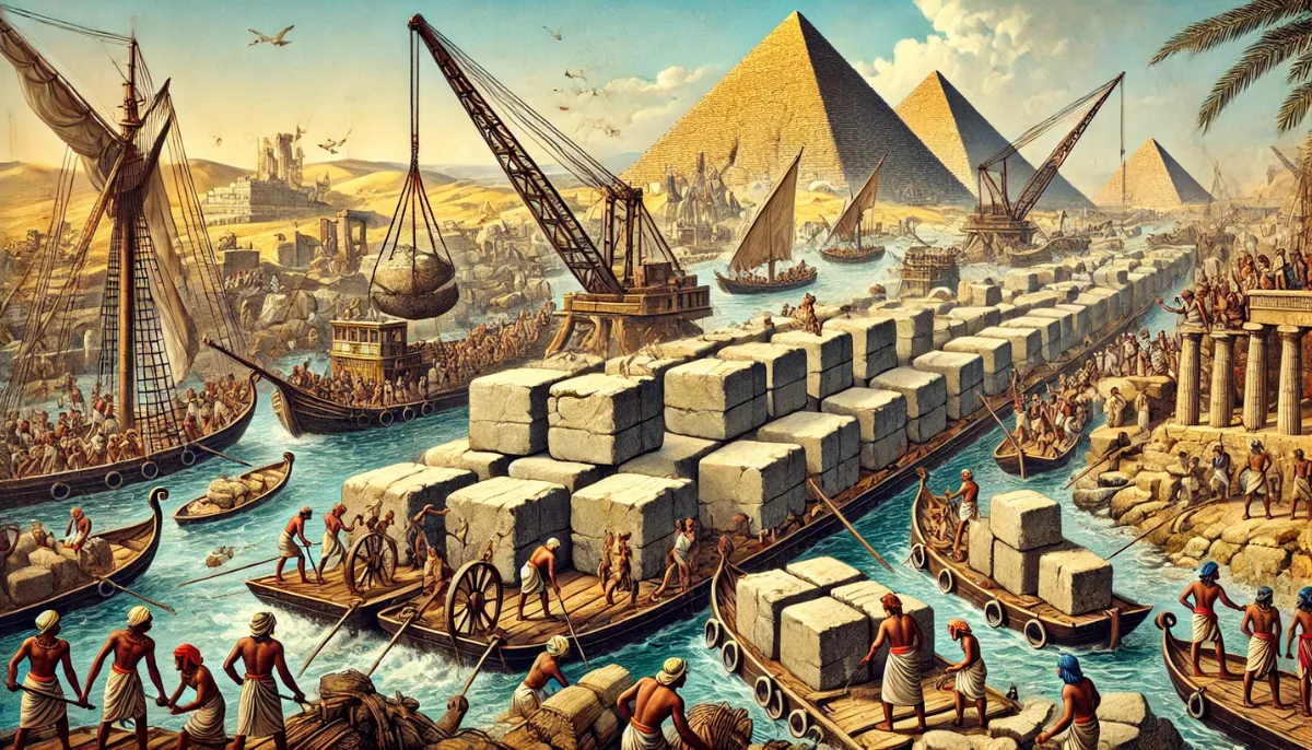 Transport bloków kamiennych starożytny Egipt Nil