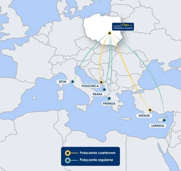 siatka połączeń lotnisko Radom