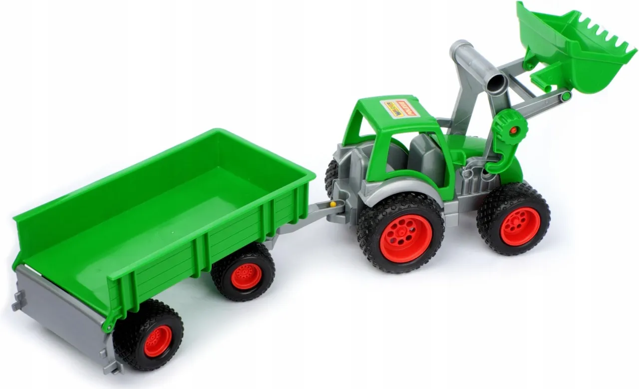 traktor zabawka z pompowanymi kołami vs plastikowe