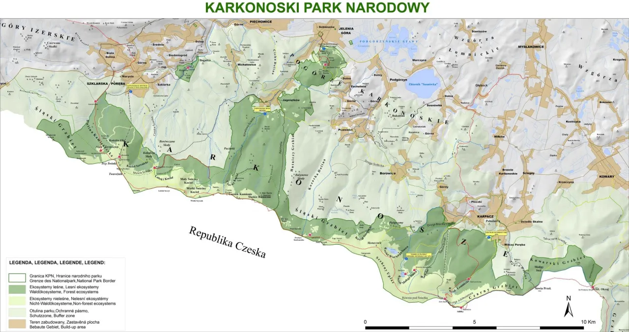 Mapa szlaków Karkonoskiego Parku Narodowego Śnieżka
