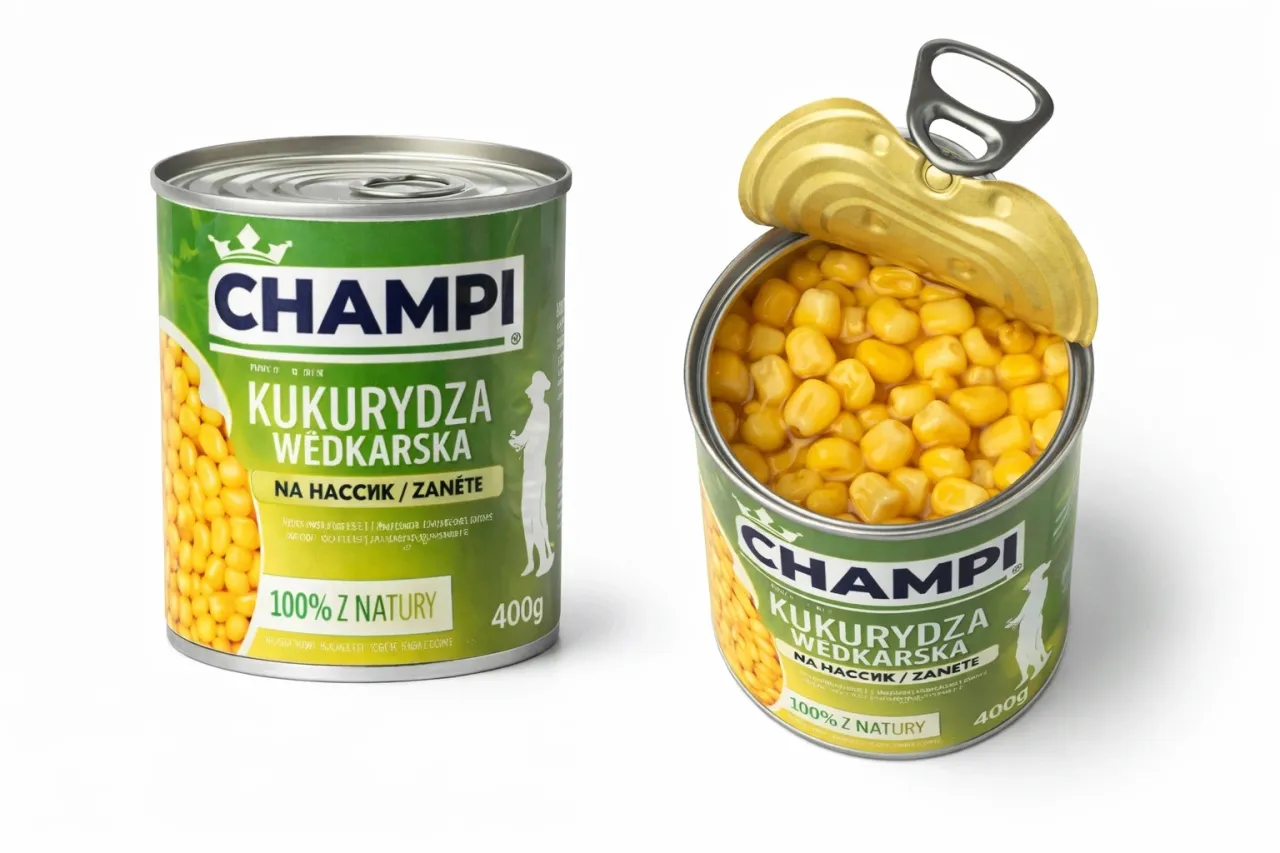 Puszki kukurydzy wędkarsskiej Champi. Idealna przynęta, która sprawi, że dowiesz się, jakie ryby biorą na kukurydzę.