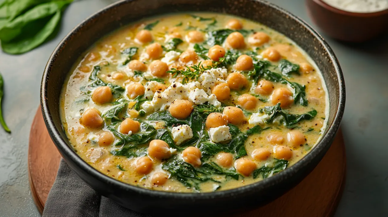 Pikante Kichererbsenpfanne mit Spinat und Feta