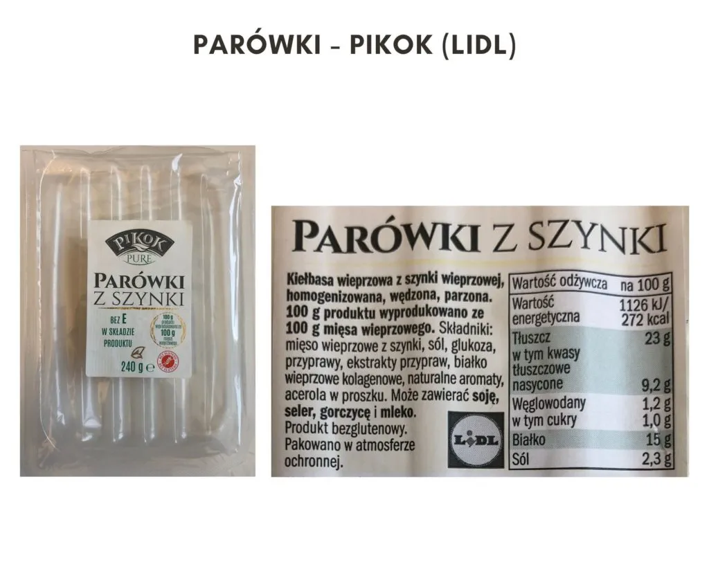 etykieta parówki wieprzowej skład