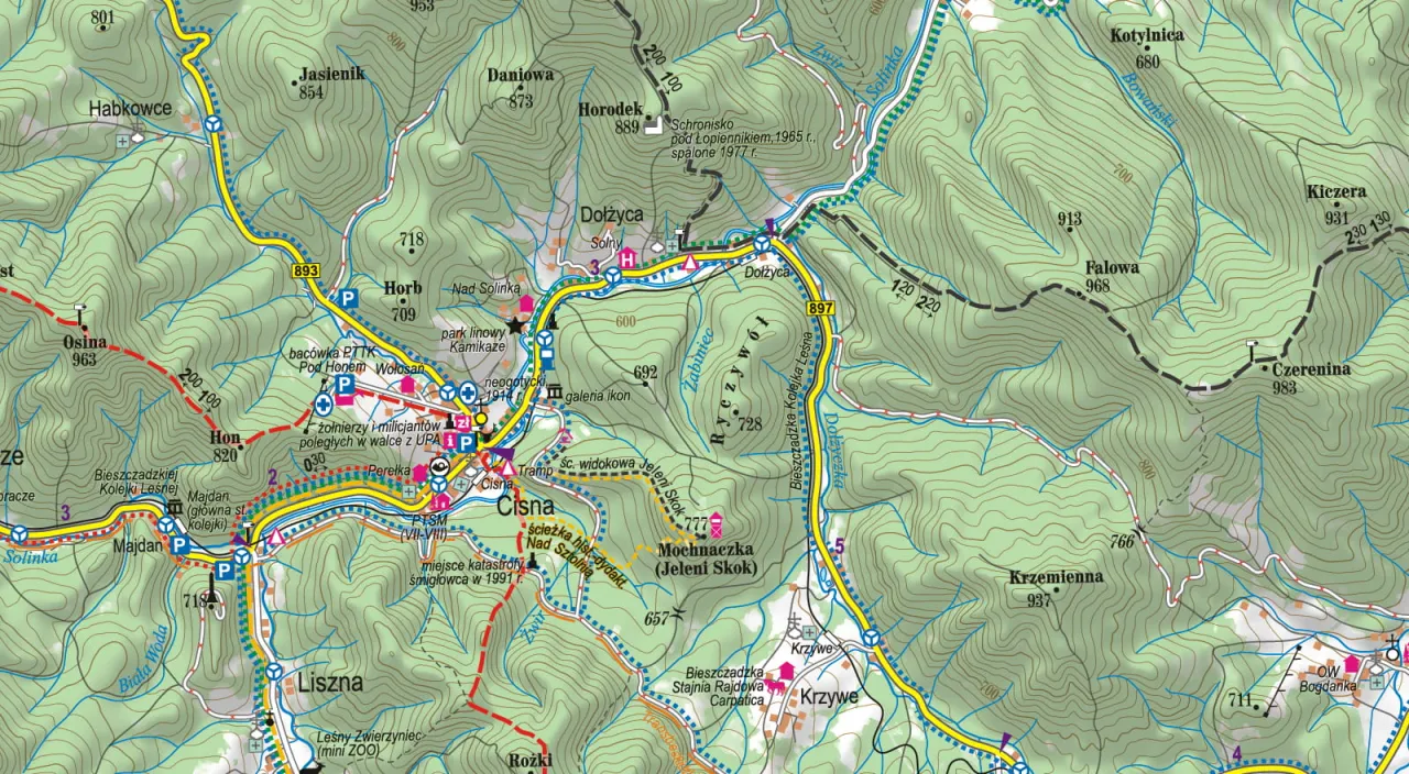 Mapa turystyczna Bieszczady szlaki