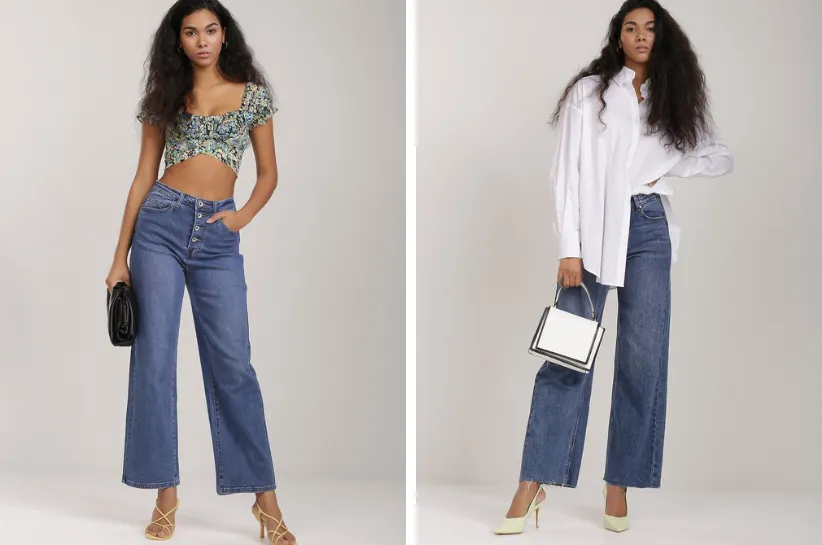 Stylizacje z szerokimi jeansami wide-leg i crop topem