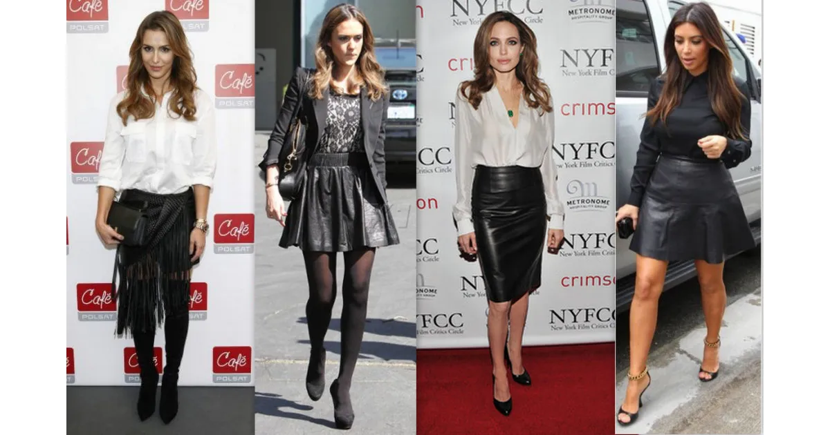 Stylizacje sk&oacute;rzana sp&oacute;dnica oł&oacute;wkowa z eleganckimi butami