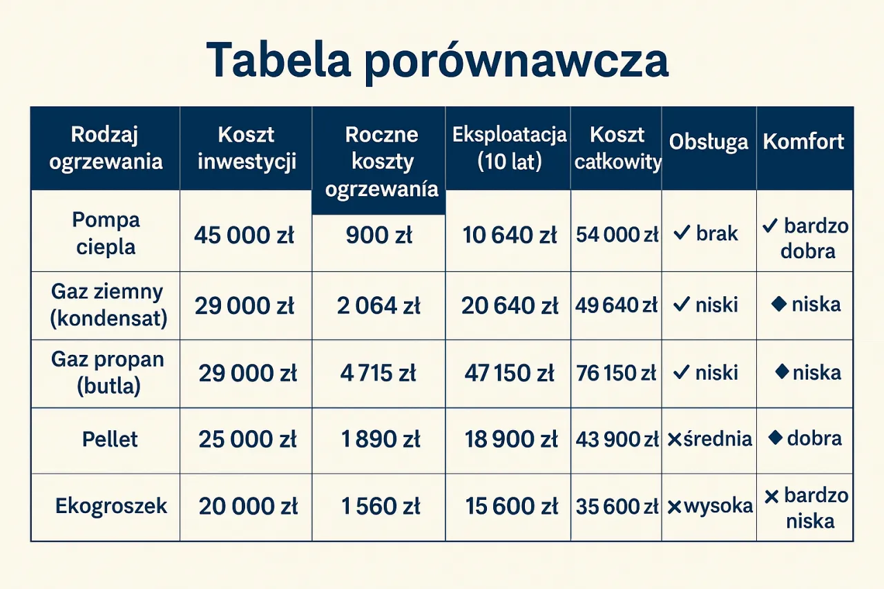 tabela porównawcza kosztów ogrzewania domu