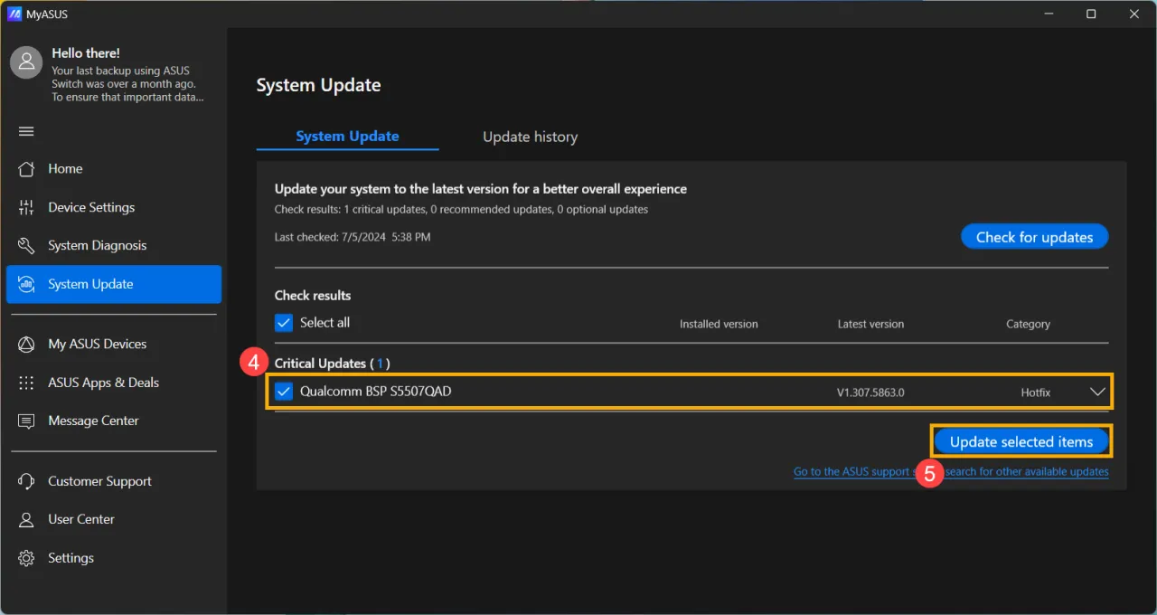 Strona wsparcia ASUS, pobieranie BIOS