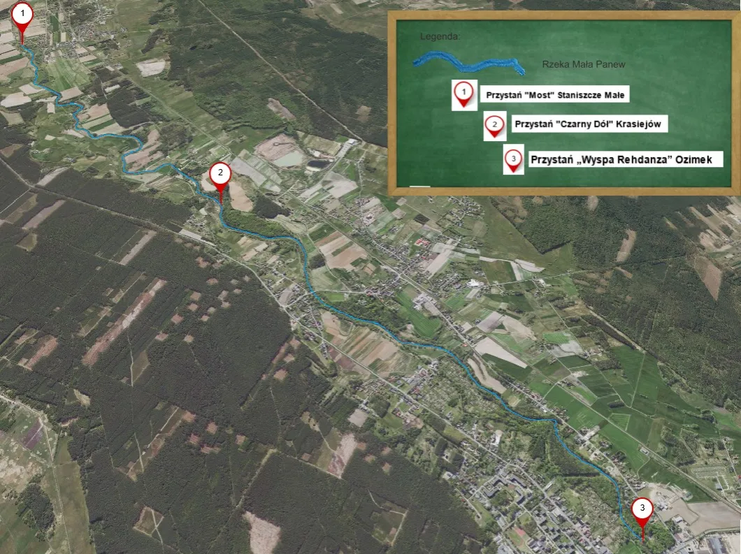 mapa tras spływów kajakowych Mała Panew