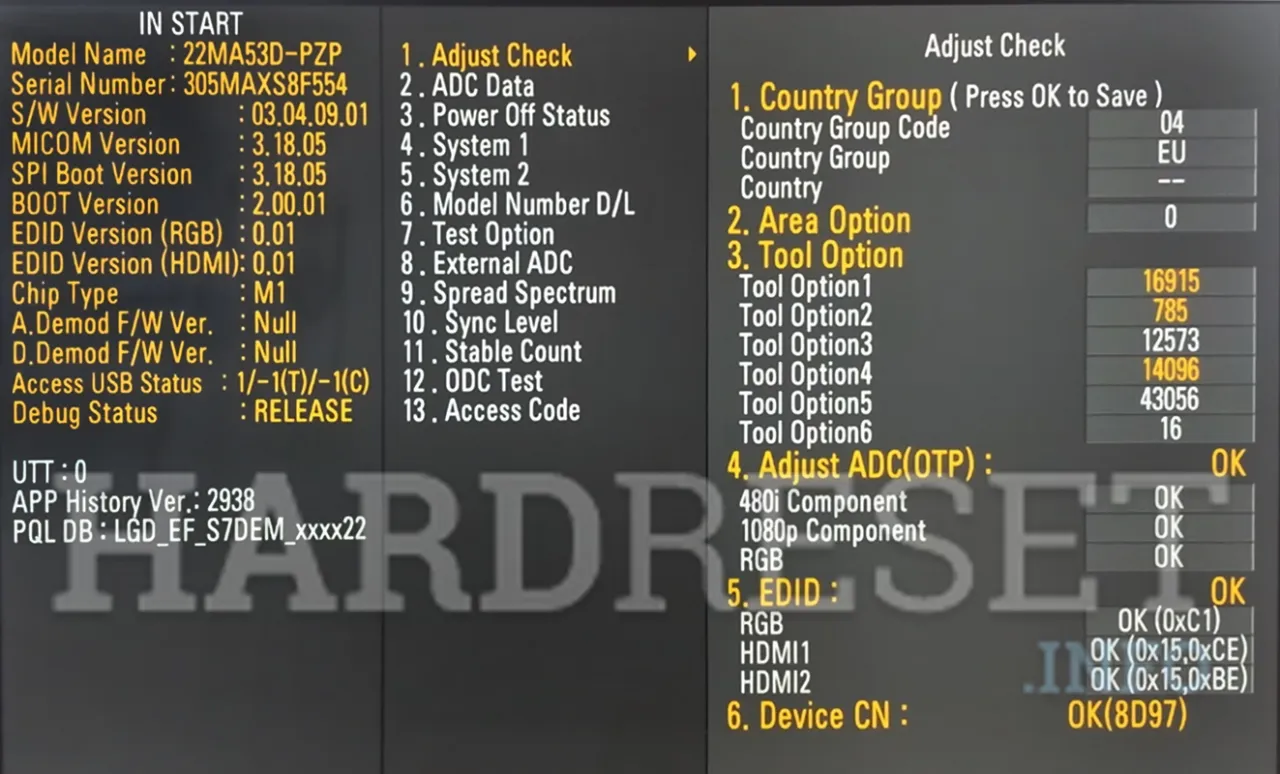 LG TV service menu warning