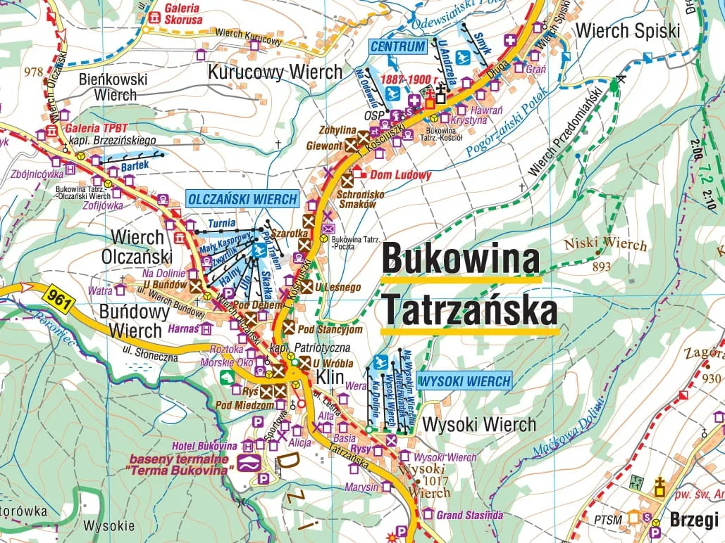 Mapa Bukowiny Tatrzańskiej z zaznaczonymi karczmami