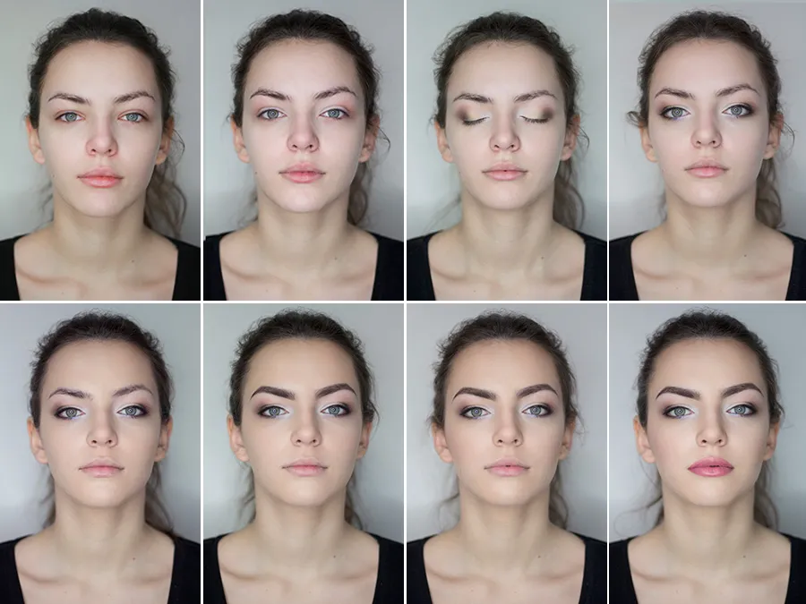 etapy makijażu okolicznościowego, kolaż