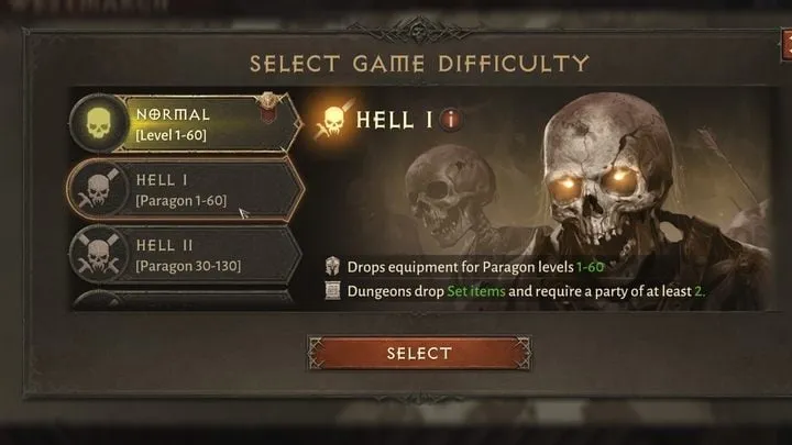 Diablo Immortal zmiana poziomu trudności ikona czaszki