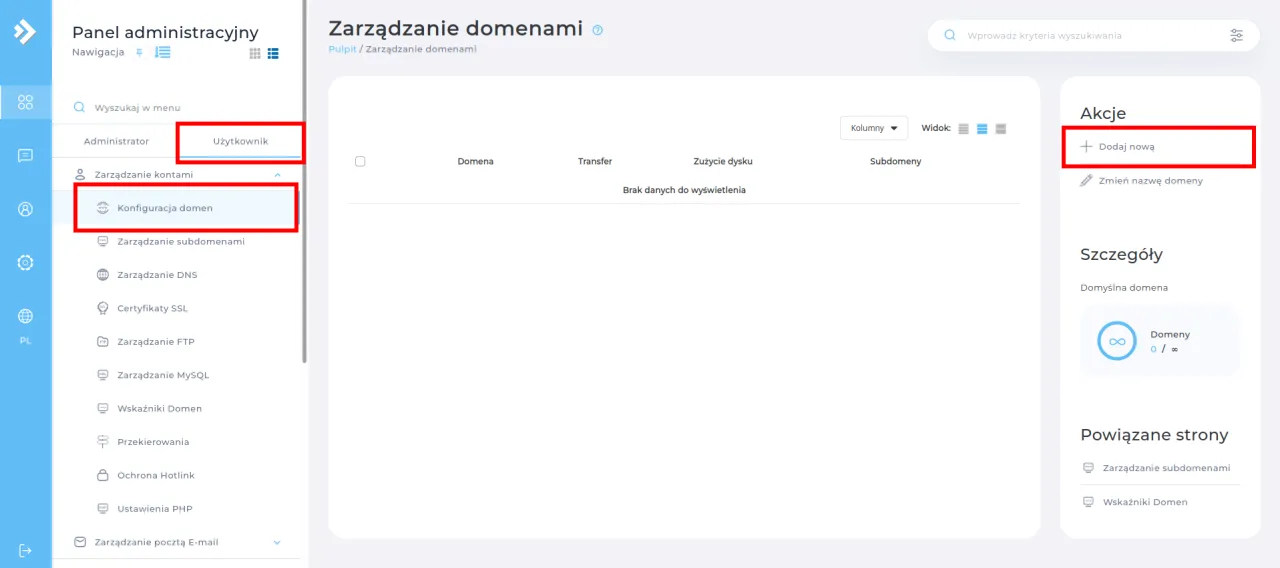Interfejs serwisu do backorderu domen