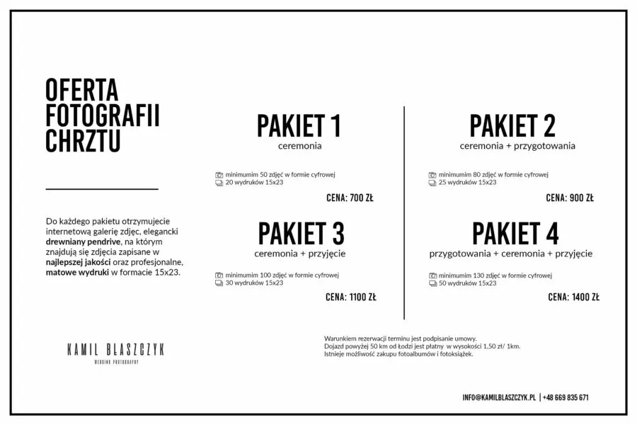 fotograf na chrzest cennik pakiety