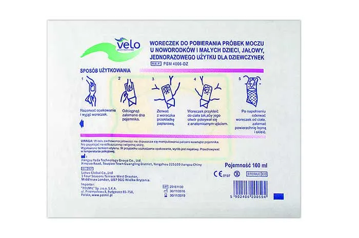 pobieranie moczu u niemowlaka dziewczynki woreczek