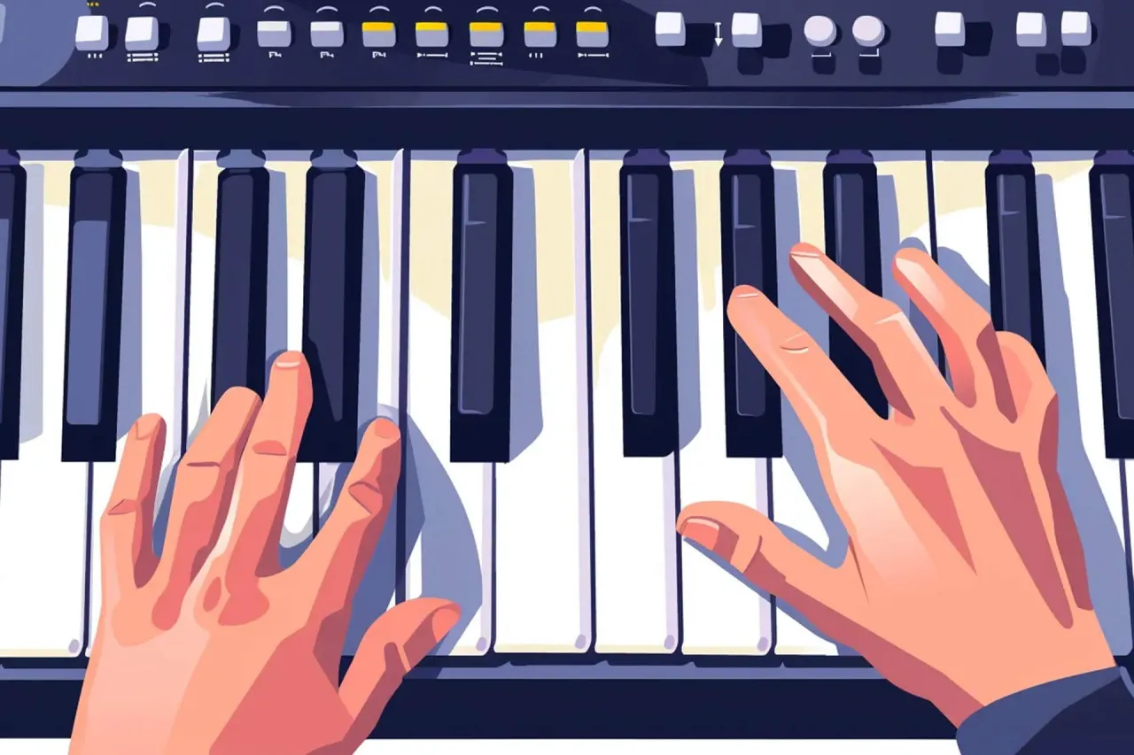 pianino grające akordy z nutami