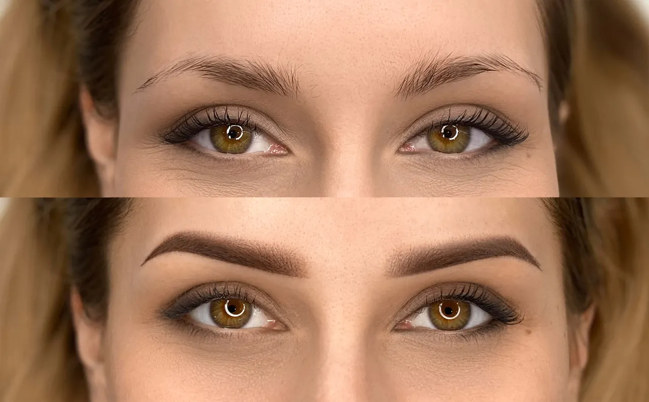 Przykłady makijażu permanentnego brwi przed i po