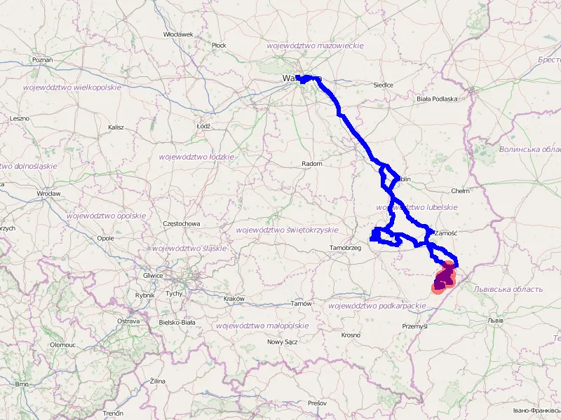 Mapa trasy motocyklowej Roztocze