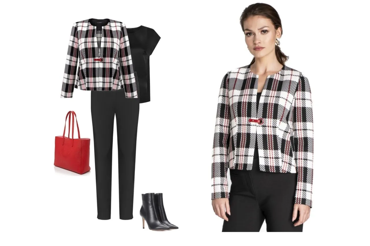 jak dobrać bluzkę do żakietu w kratę stylizacje