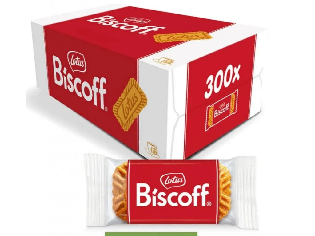 Opakowania popularnych ciastek korzennych Lotus Biscoff Coppenrath Tago dr Gerard