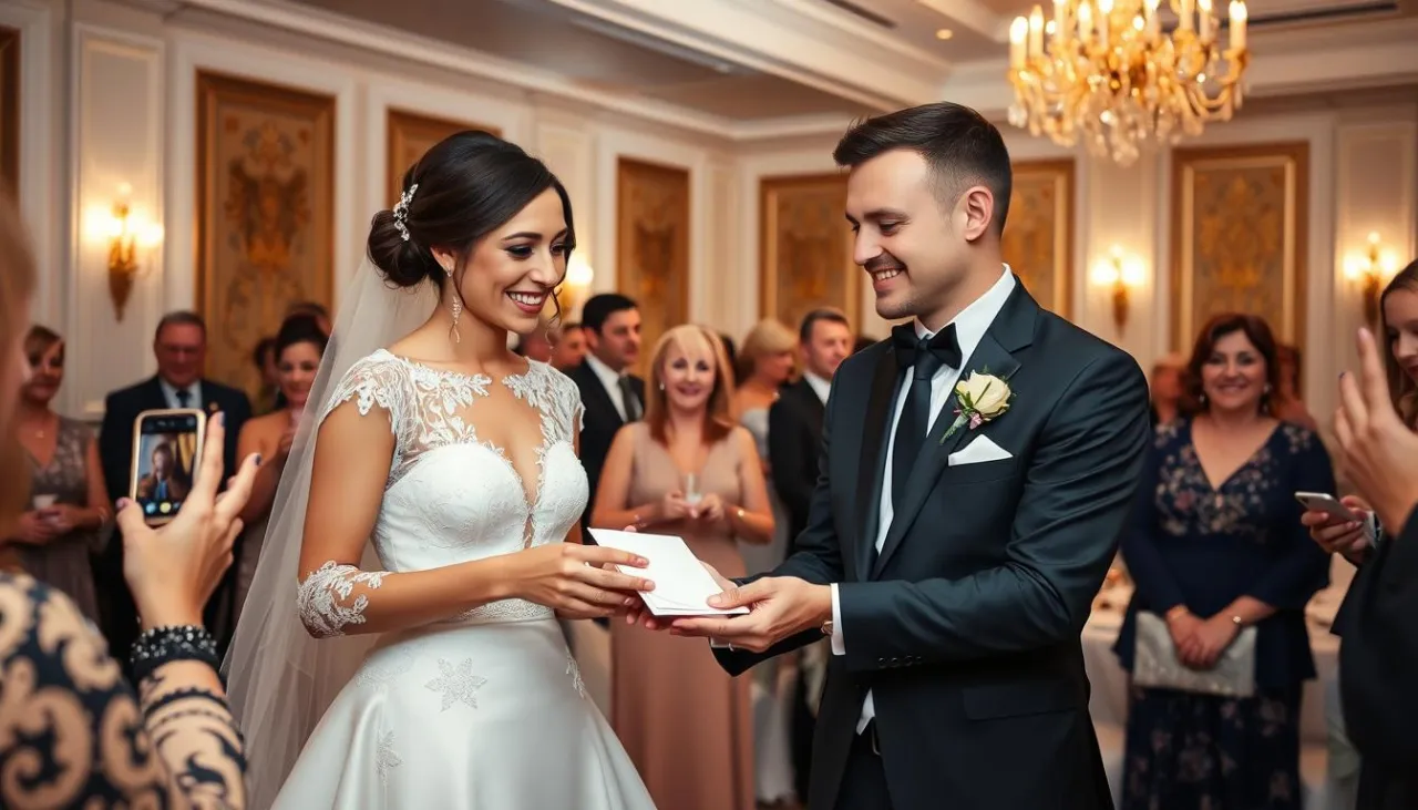 para młoda i goście na weselu, koperta z pieniędzmi