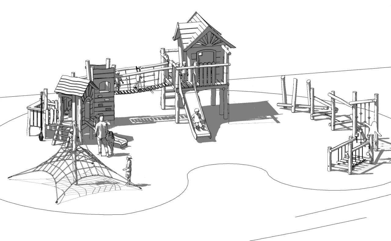projekt placu zabaw drewnianego szkic