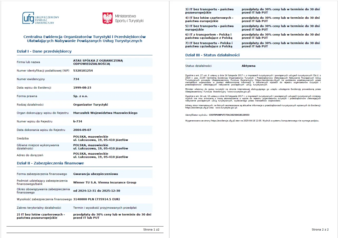 Centralna Ewidencja Organizatorów Turystyki UFG jak sprawdzić