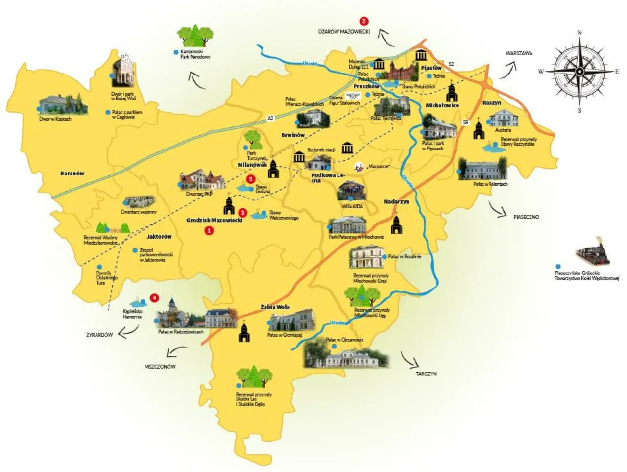 Mapa atrakcji turystycznych Mazowsza
