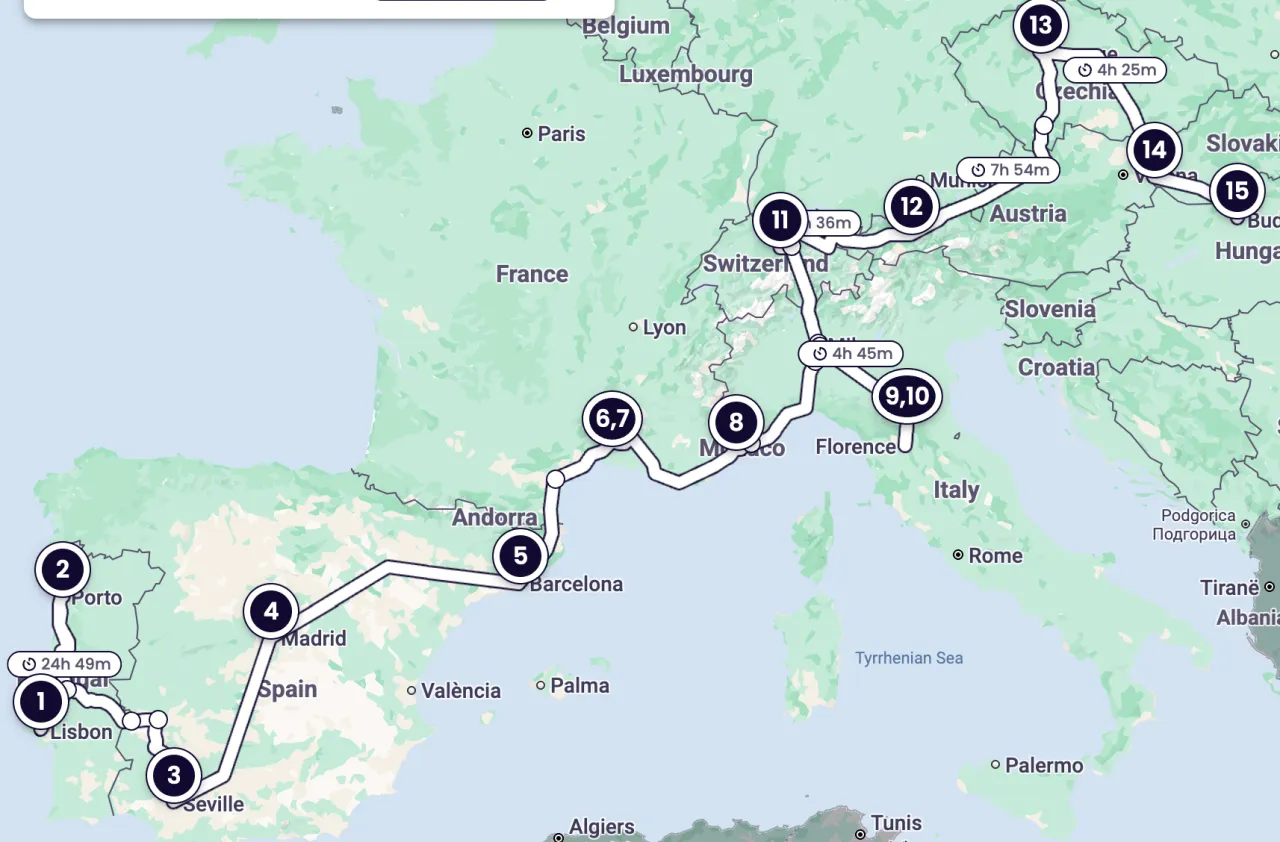Mapa cen noclegów Czechy poza Pragą