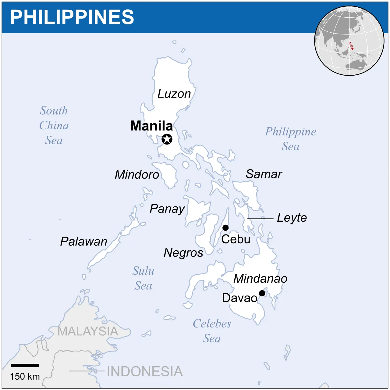 Mapa Filipin z wyr&oacute;żnionymi gł&oacute;wnymi wyspami