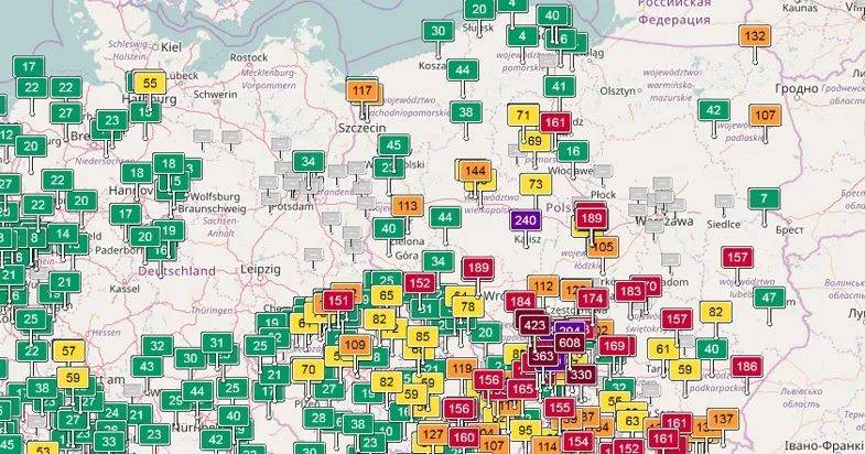 jakość powietrza szczecin mapa zanieczyszczeń