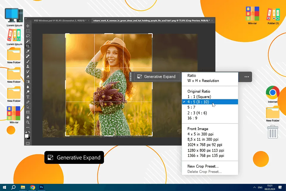 Photoshop Generative Expand rozszerzanie płótna z AI