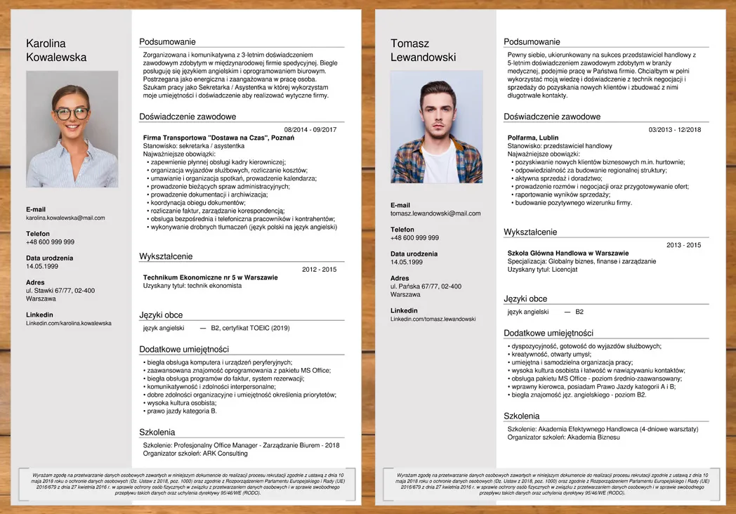 Przykłady czytelnych i nieczytelnych CV