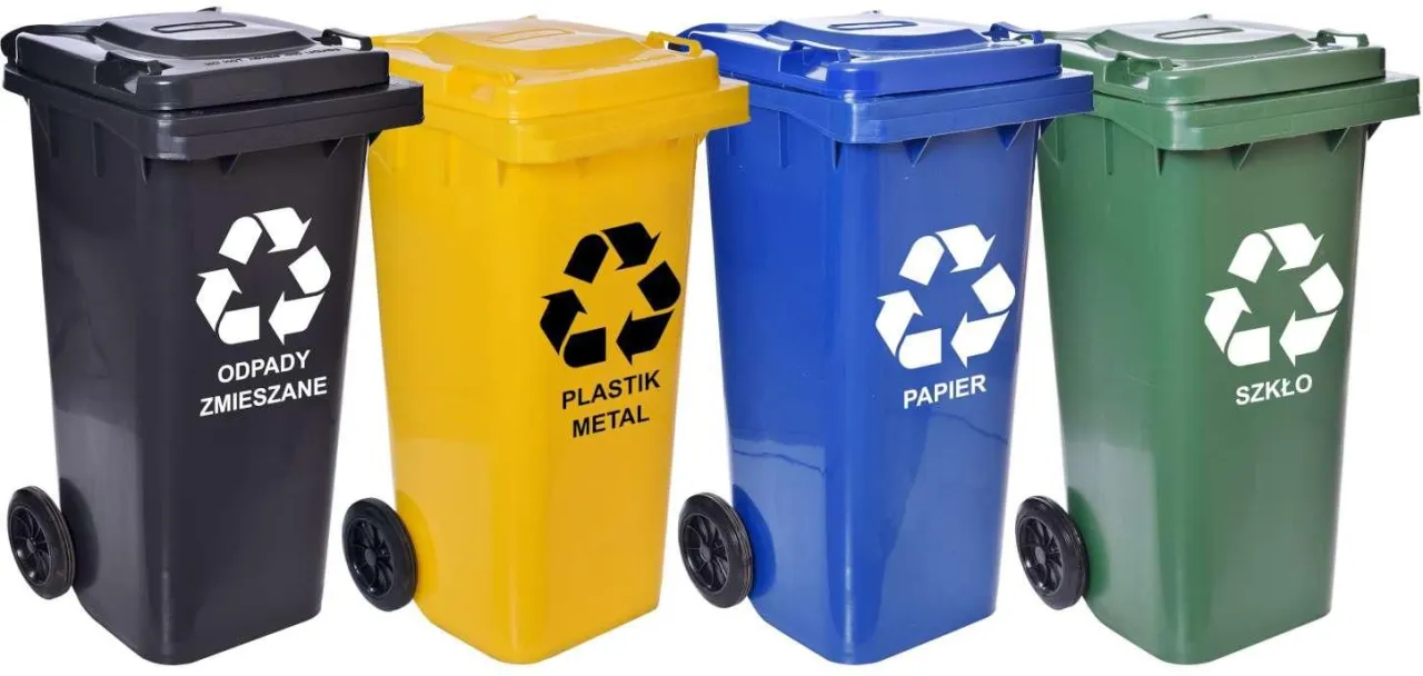 czarny pojemnik na odpady zmieszane i ż&oacute;łty na plastik