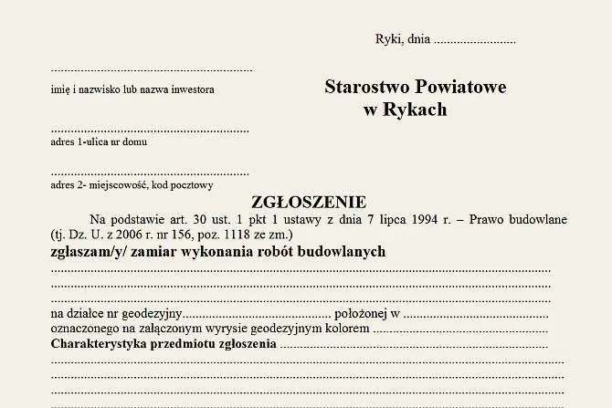 Wzór zgłoszenia budowy garażu