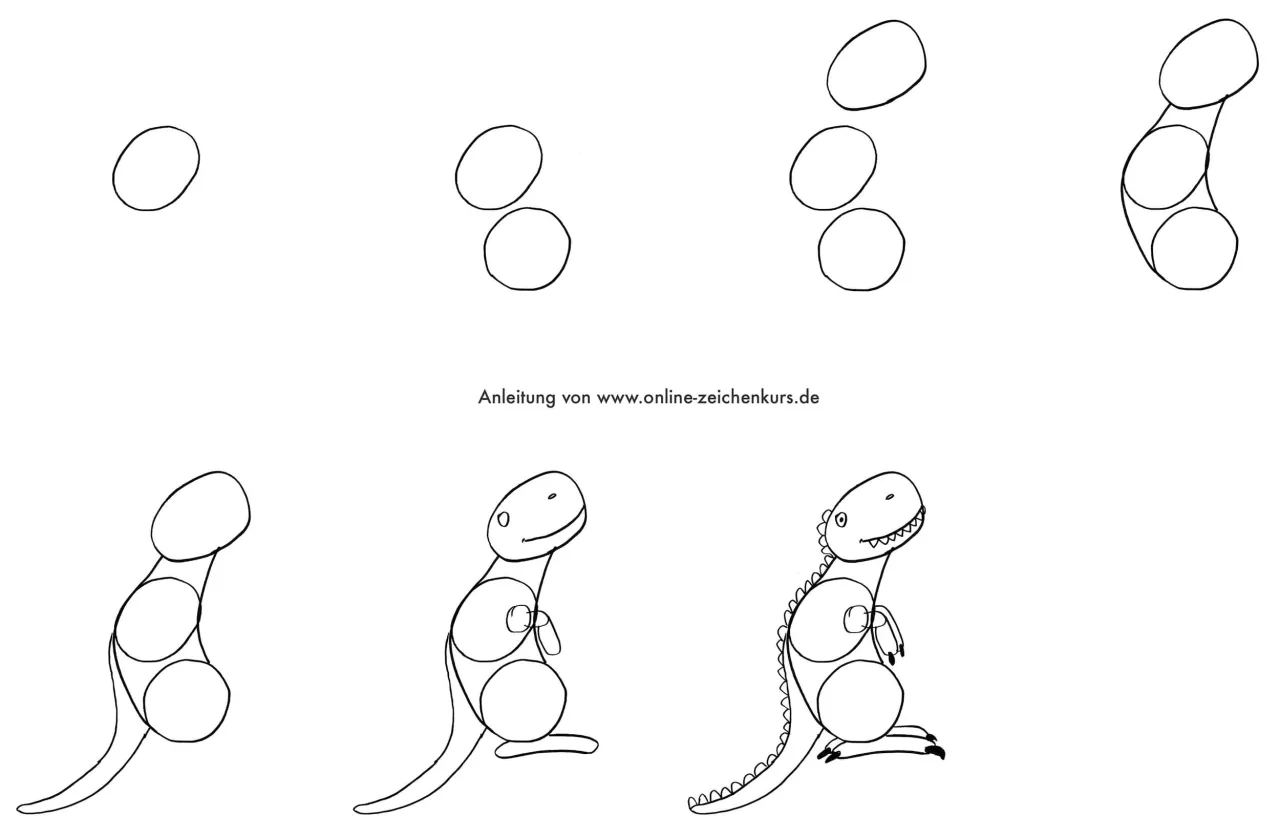 einfache dinosaurier zeichnungen schritt f&uuml;r schritt collage