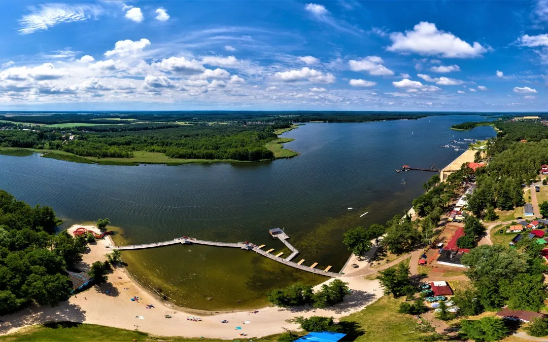 Jezioro Sławskie plaża z lotu ptaka