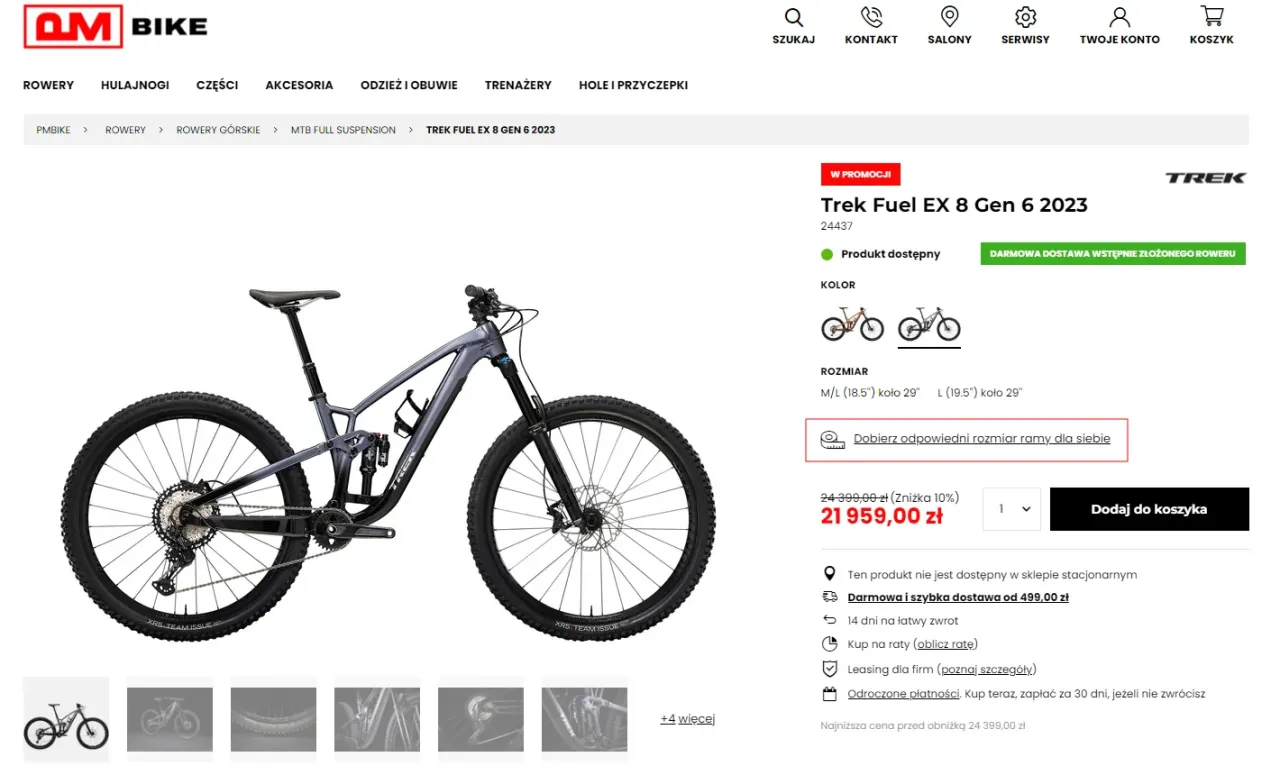 Szary rower g&oacute;rski Trek Fuel EX 8 Gen 6 2023. Sprawdź, jak sprawdzić rok produkcji roweru, przeglądając szczeg&oacute;ły produktu.