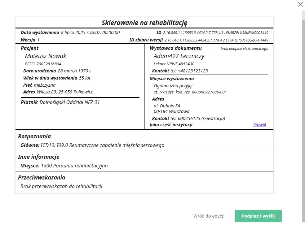 skierowanie na rehabilitację data wystawienia i rejestracji