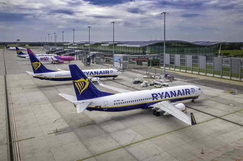 Flota samolot&oacute;w Ryanair na płycie lotniska