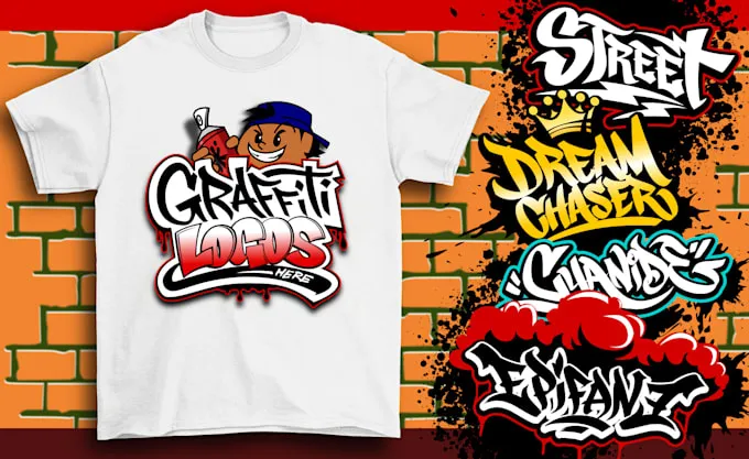 Verschiedene Graffiti Stile auf T-Shirts