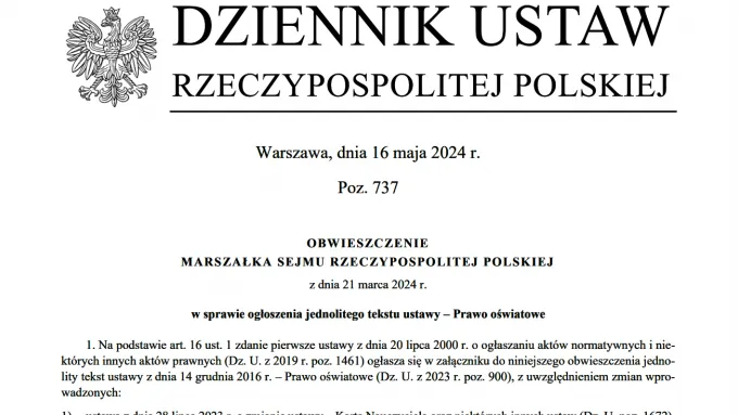 Ustawa Prawo oświatowe Dziennik Ustaw