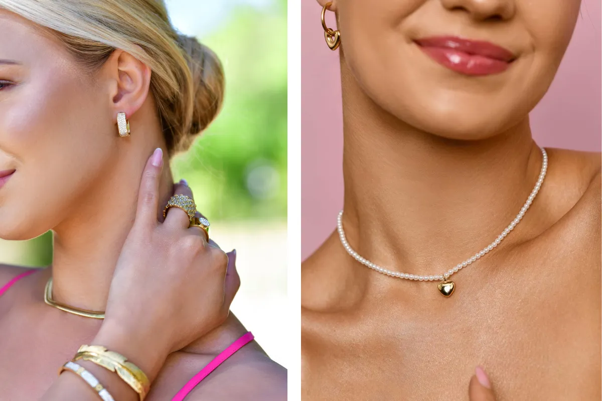 Kolczyki złote i srebrne do r&oacute;żowej sukienki