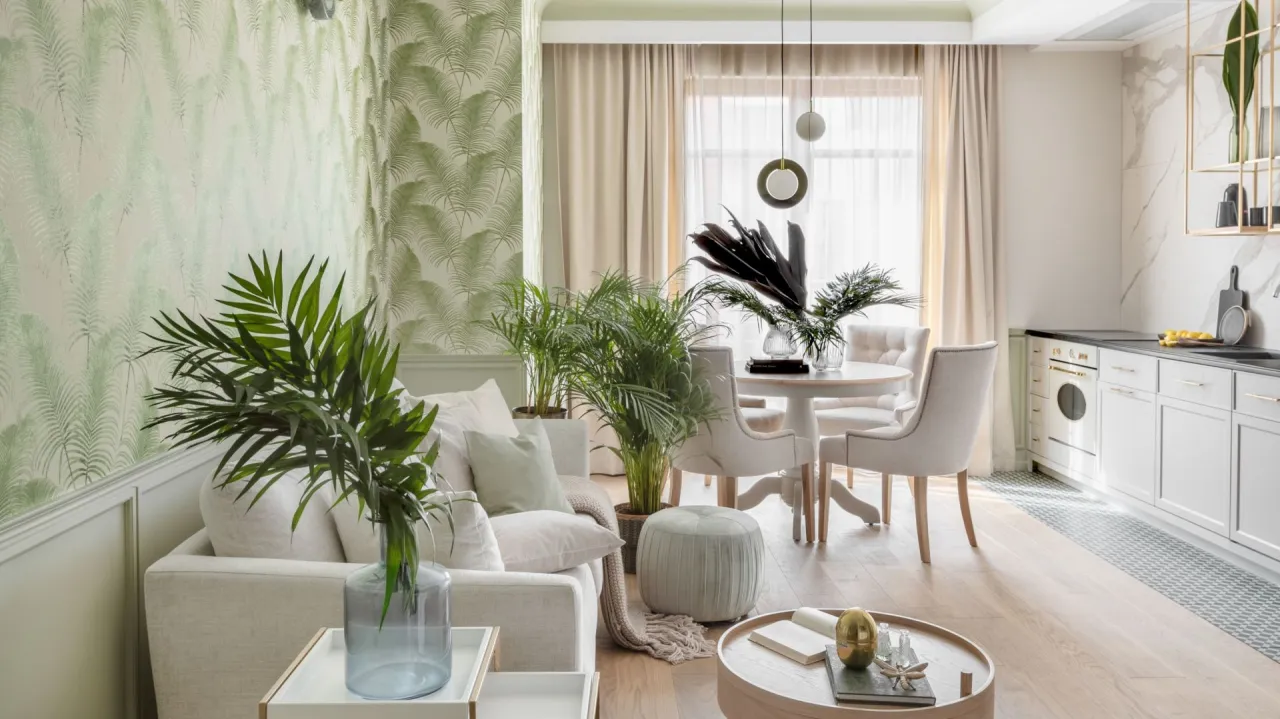 galeria ścienna nowoczesny salon rośliny doniczkowe