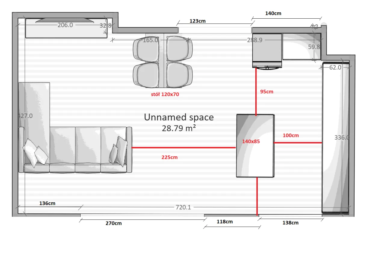 Planowanie funkcjonalne salonu z aneksem 30m2