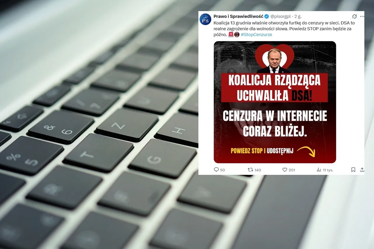 Czy ustawa o cenzurze internetu faktycznie pozwoli urzędnikom blokować wpisy? Grafika na klawiaturze laptopa ostrzega przed cenzurą w internecie. #StopCenzurze