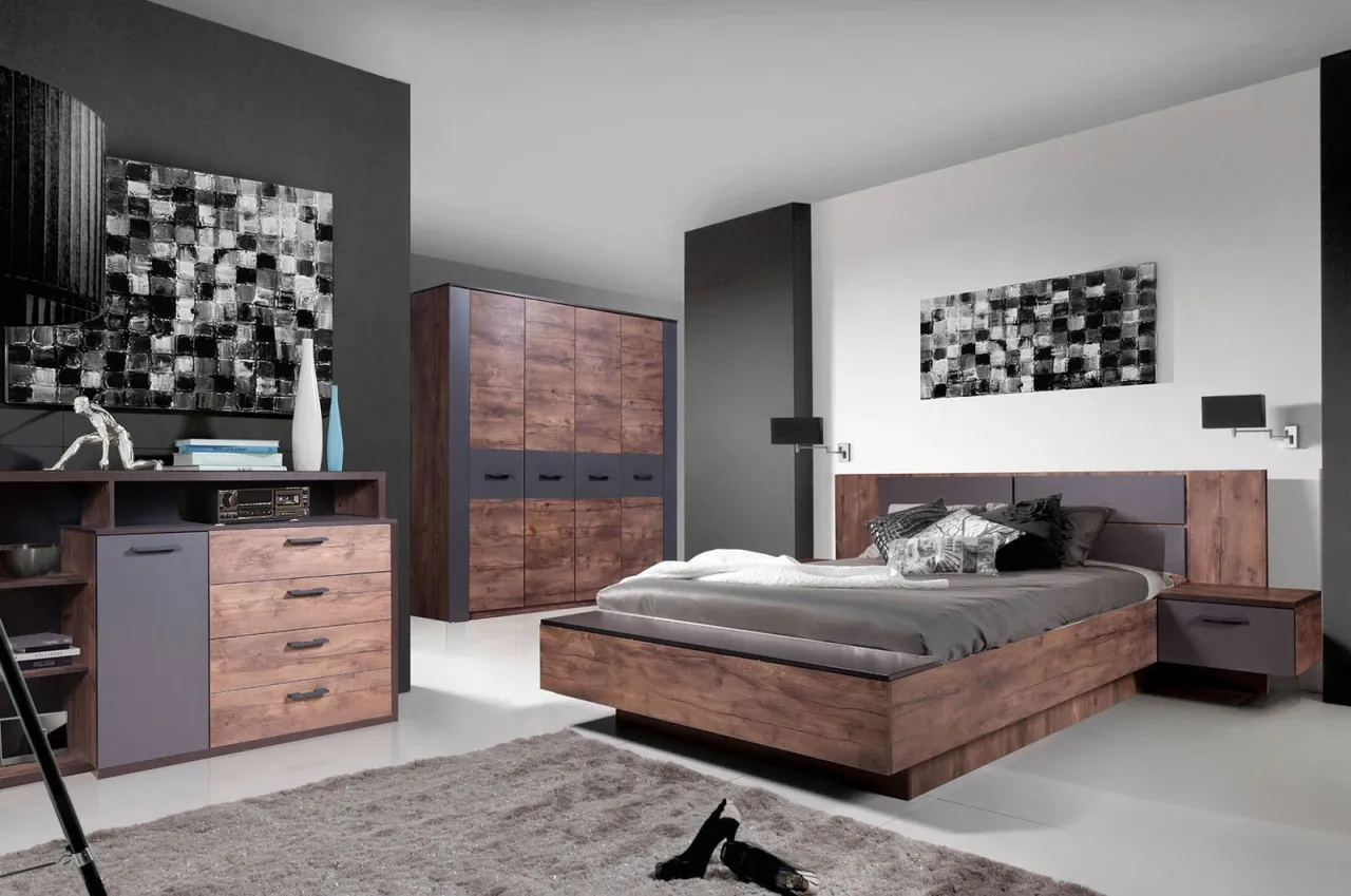 inspiracje sypialnia ciemne meble jasne ściany